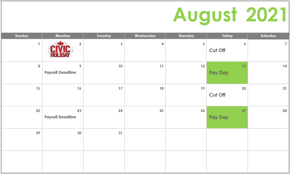 Payroll Calendar Payroll Calendar